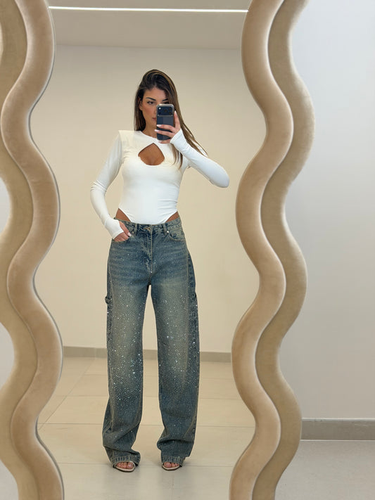 Jeans Scintillio ballon- lavaggio sabbiato- taglia 40