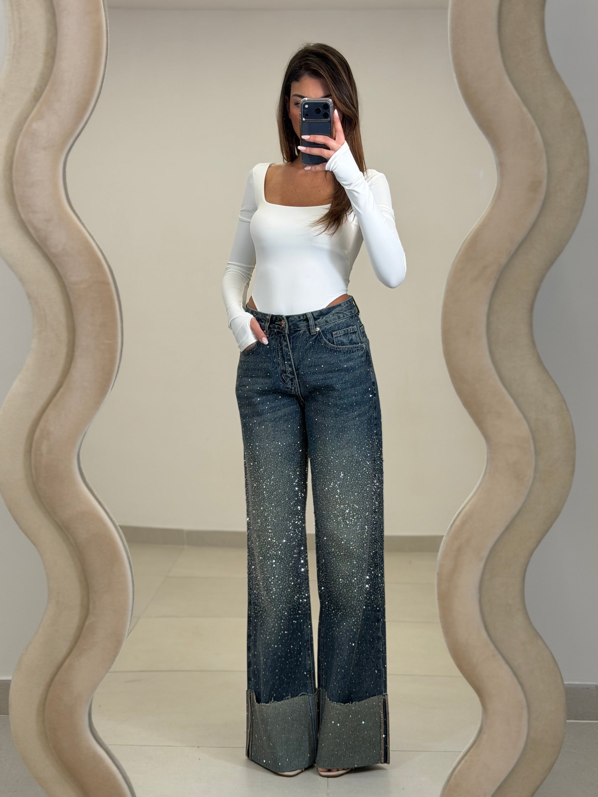 Jeans Scintillio Risvolto Blu- taglia S 36 eu