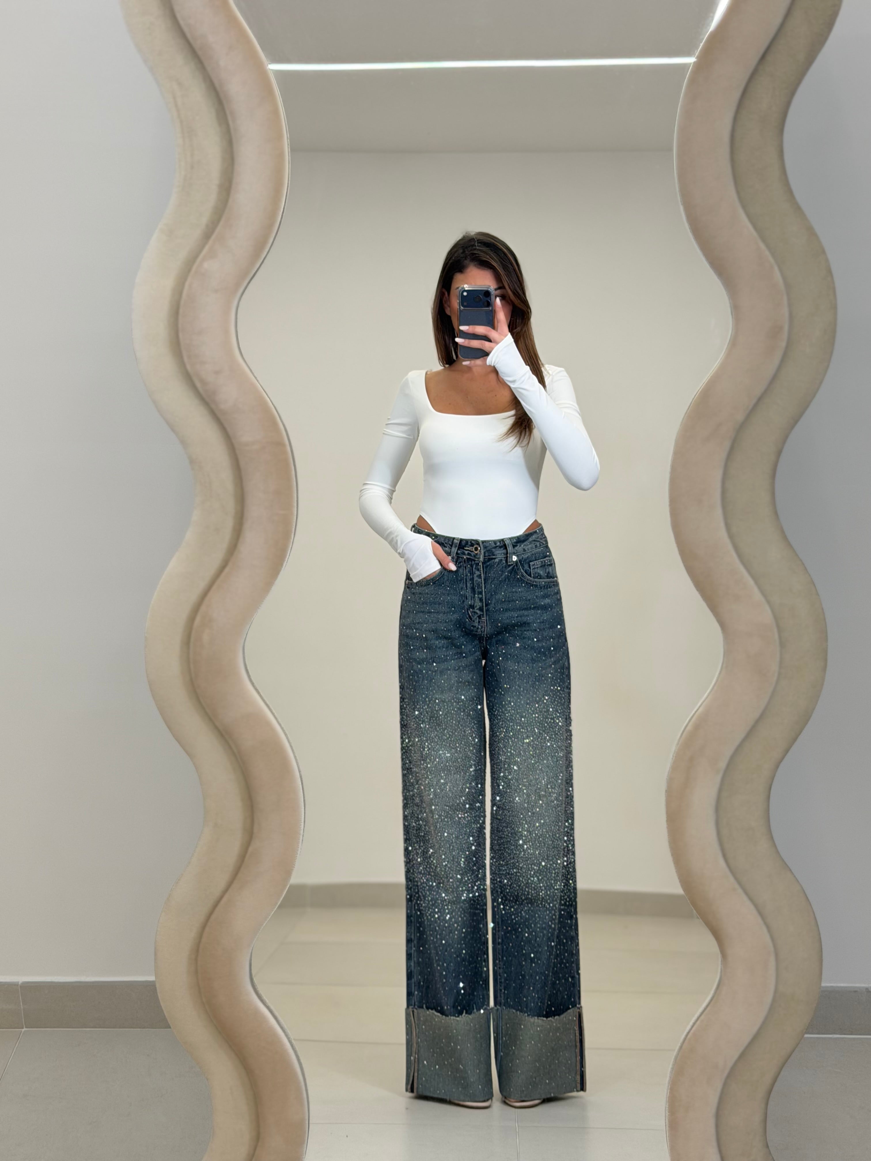 Jeans Scintillio Risvolto Blu- taglia S 36 eu