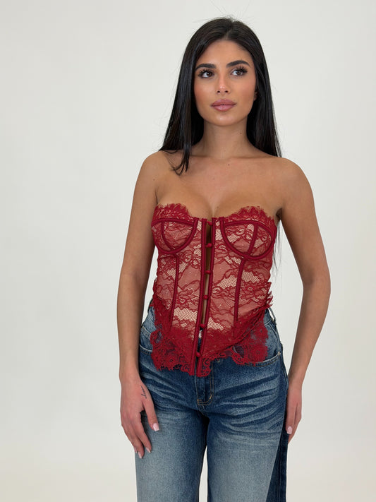corpetto in pizzo rosso