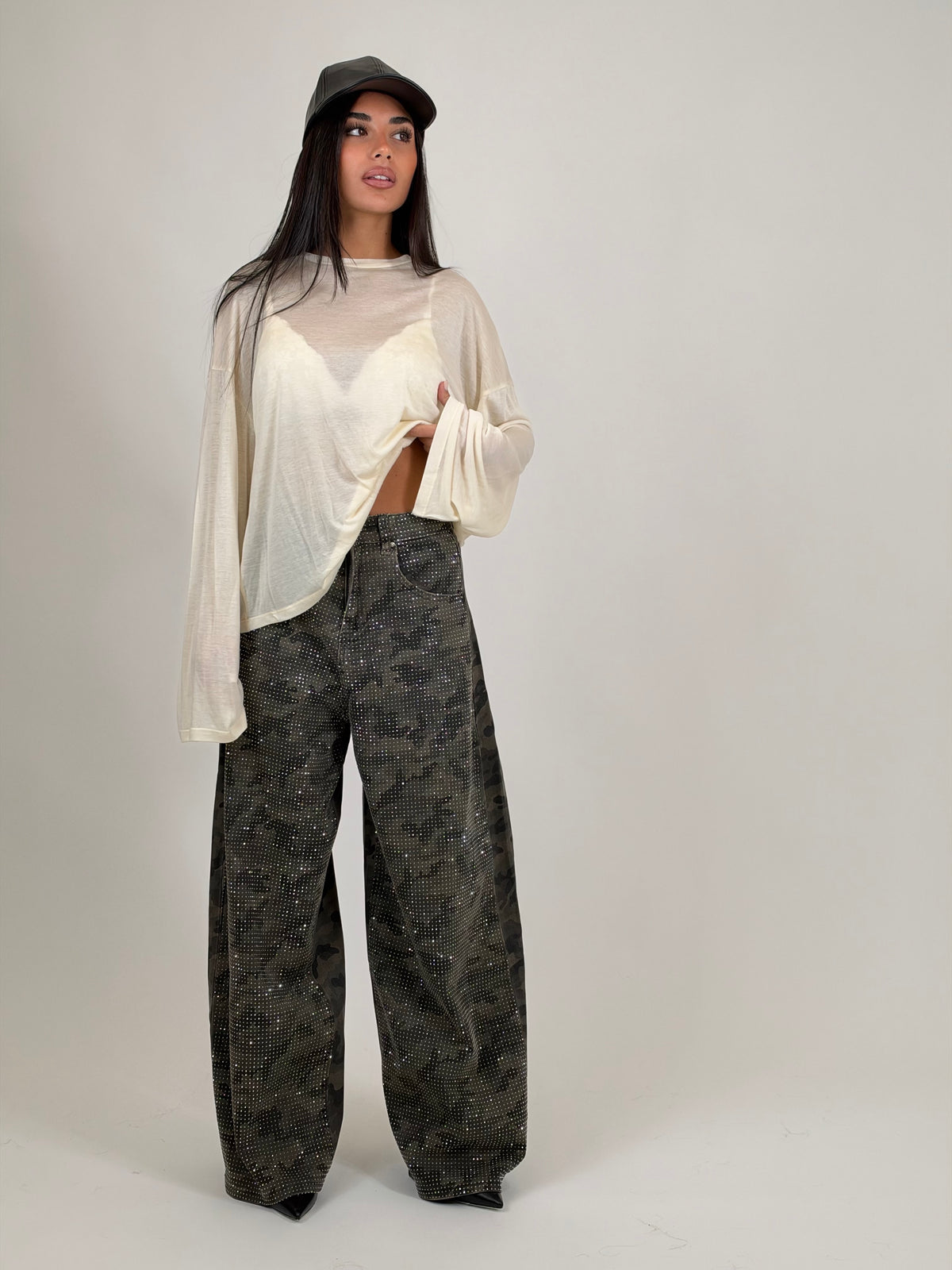 Jeans militares con pedrería