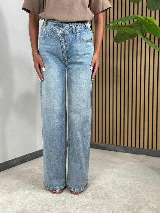 Jeans Chiusura Inversa Lavaggio Chiaro