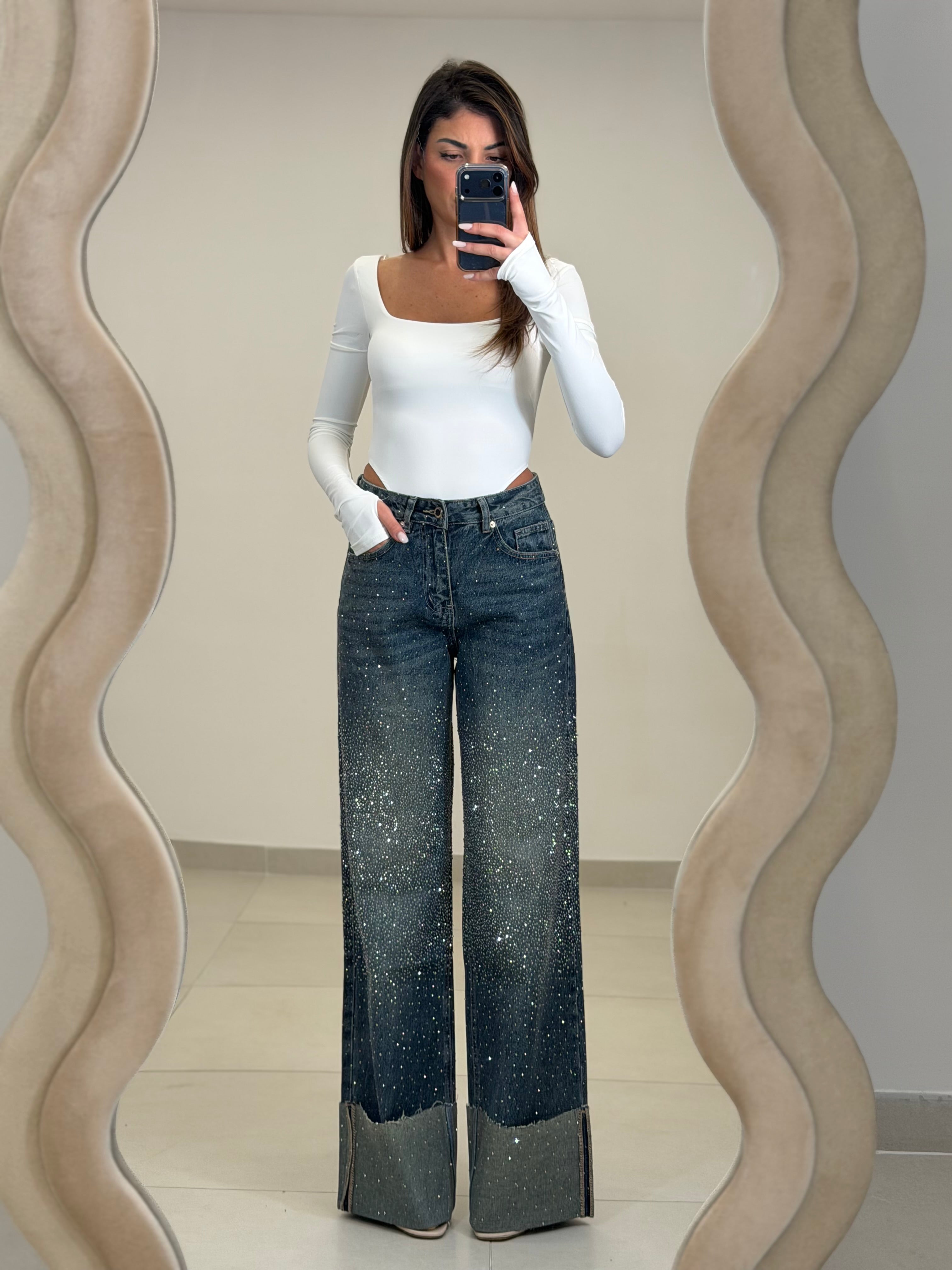 Jeans Scintillio Risvolto Blu- taglia S 36 eu