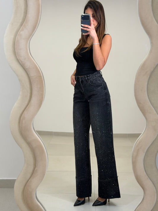 Jeans Scintillio Risvolto Black