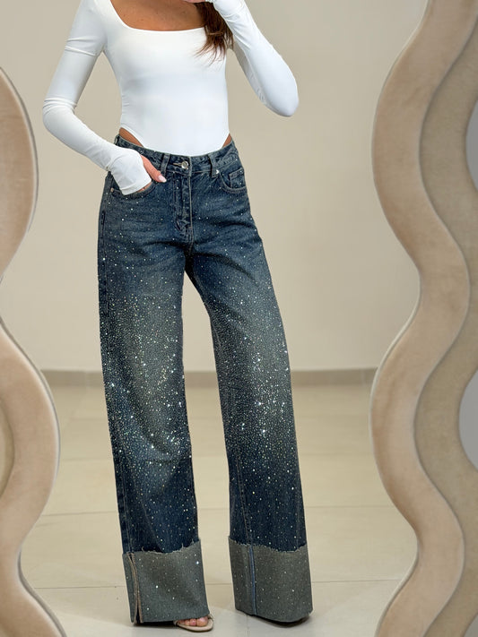 Jeans Scintillio Risvolto Blu- taglia S 36 eu