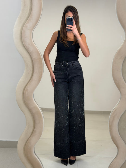 Jeans Scintillio Risvolto Black
